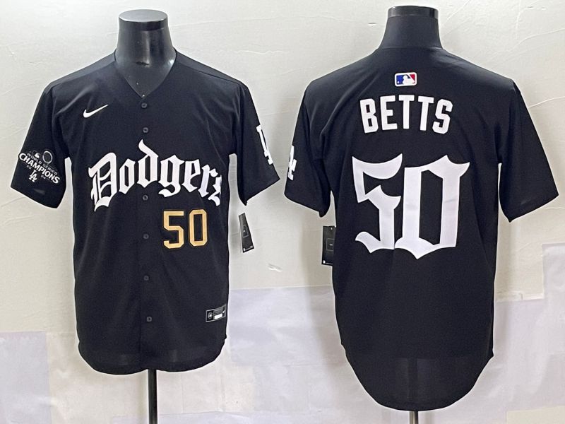 Men 2025 Los Angeles Dodgers #50 Betts Black Seventh generation Joint Name Nike MLB Jersey style 3